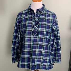 Talbots size Medium Petite women’s half button blouse in plaid